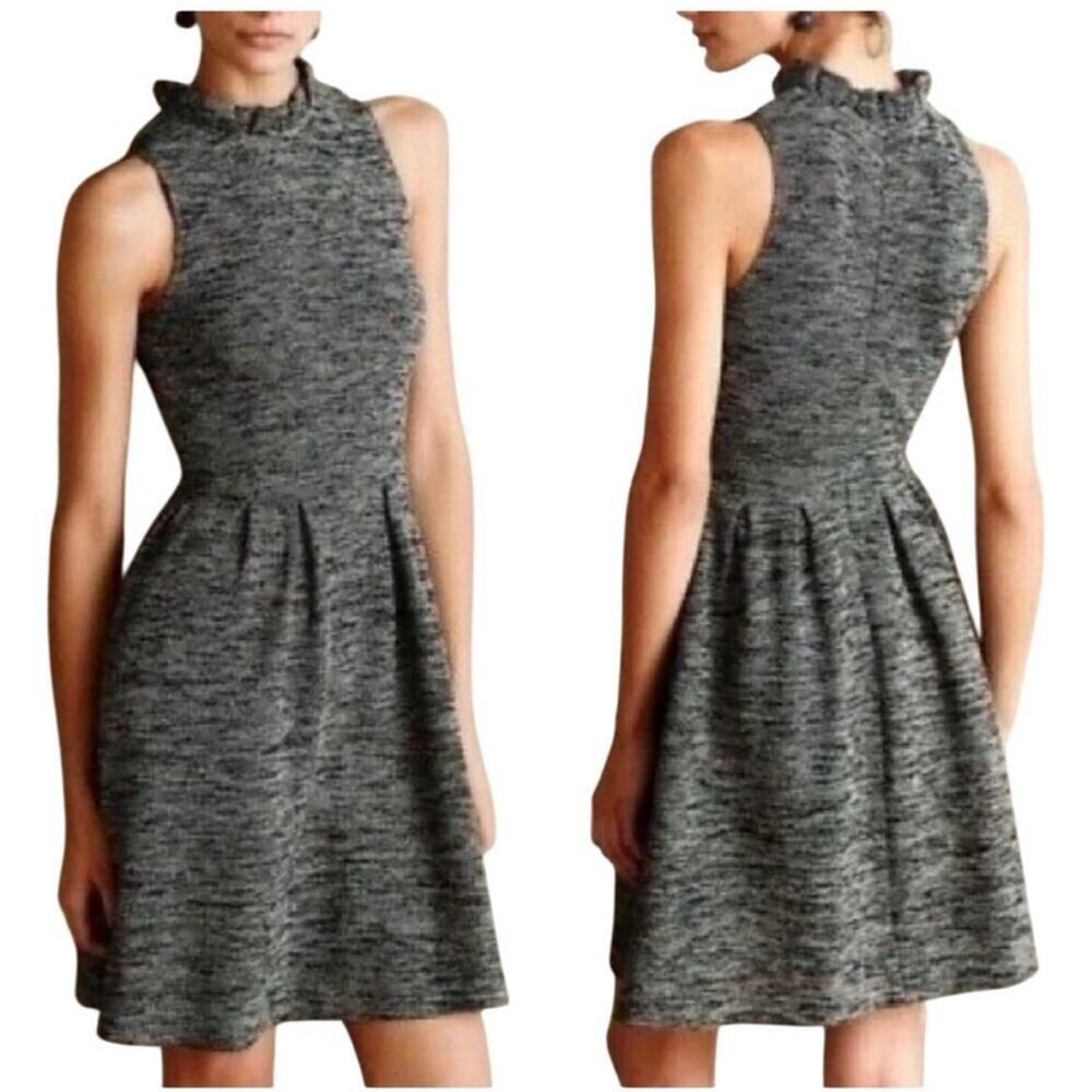Ganni black gray knit ruffle collar sleeveless dress size‎ Small Petite SP
